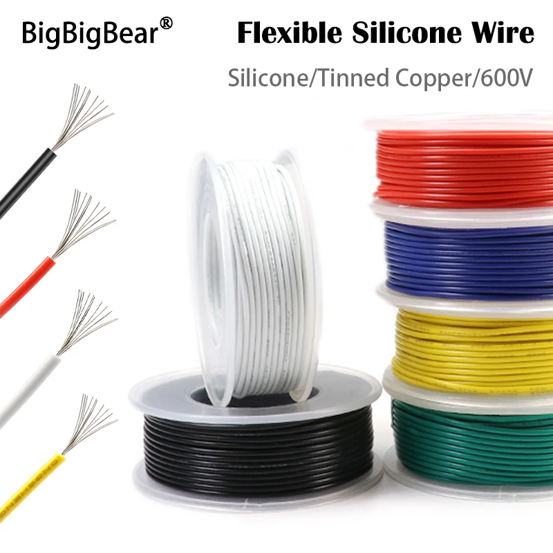 Flexible Silicone Wire In Roll 30/28/26/24/22/20/18/16AWG Silicone Rubber Insulated Tinned Copper Heat-resistant Cable 600V Kit