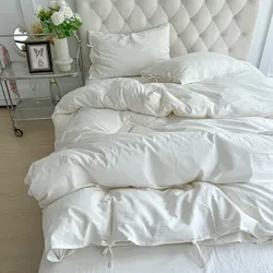 White Minimalist Comforter Cover Set Twin Queen Size, 4PC Bedding, Hotel Luxury, Extra Soft Flat Sheets/Fitted Sheet Pillowcases