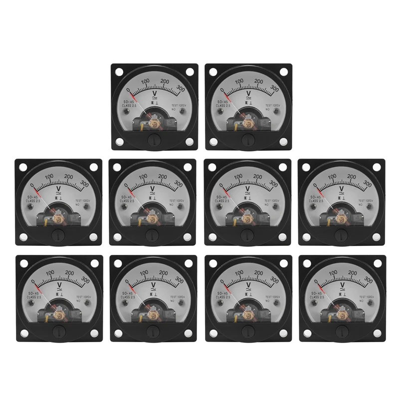 10X AC 0-300V Round Analog Dial Panel Meter Voltmeter Gauge Black