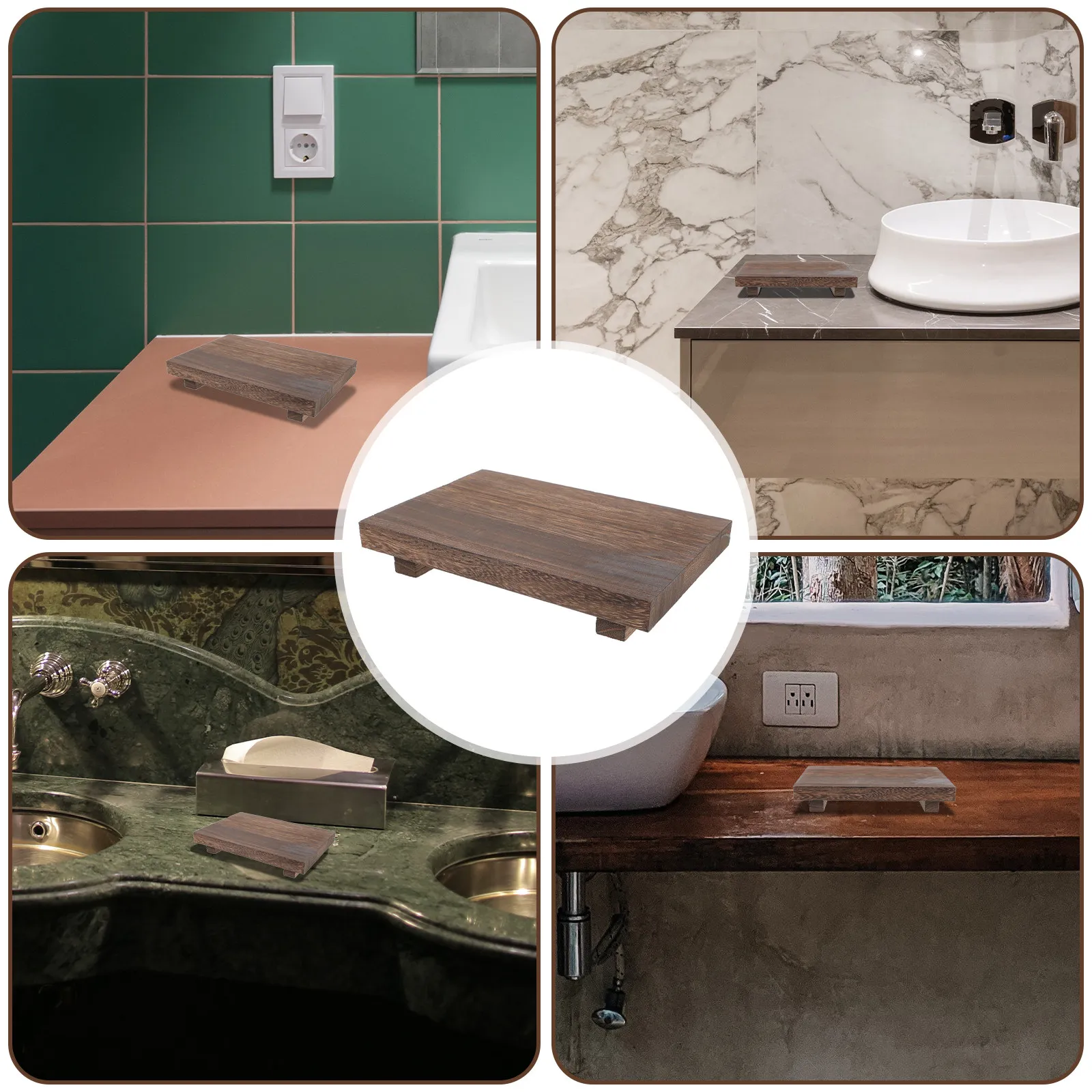 Wood Pedestal Stand Rustic Soap Tray Wooden Riser for Bathroom Kitchen Counter Farmhouse Display Organizer Wood Riser for Home