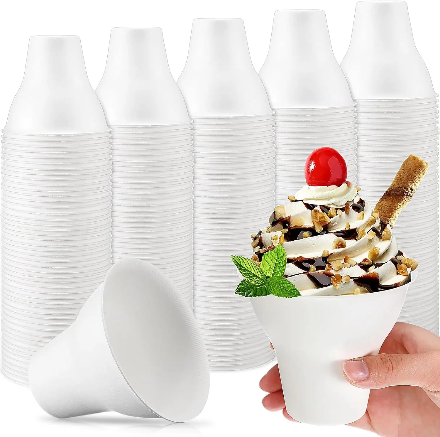 

100 Pcs Summer Snow Cone Cups 12 oz Paper Cone Cups White Disposable Leakproof Snack Ice Cream Bowls for Water Kids Part
