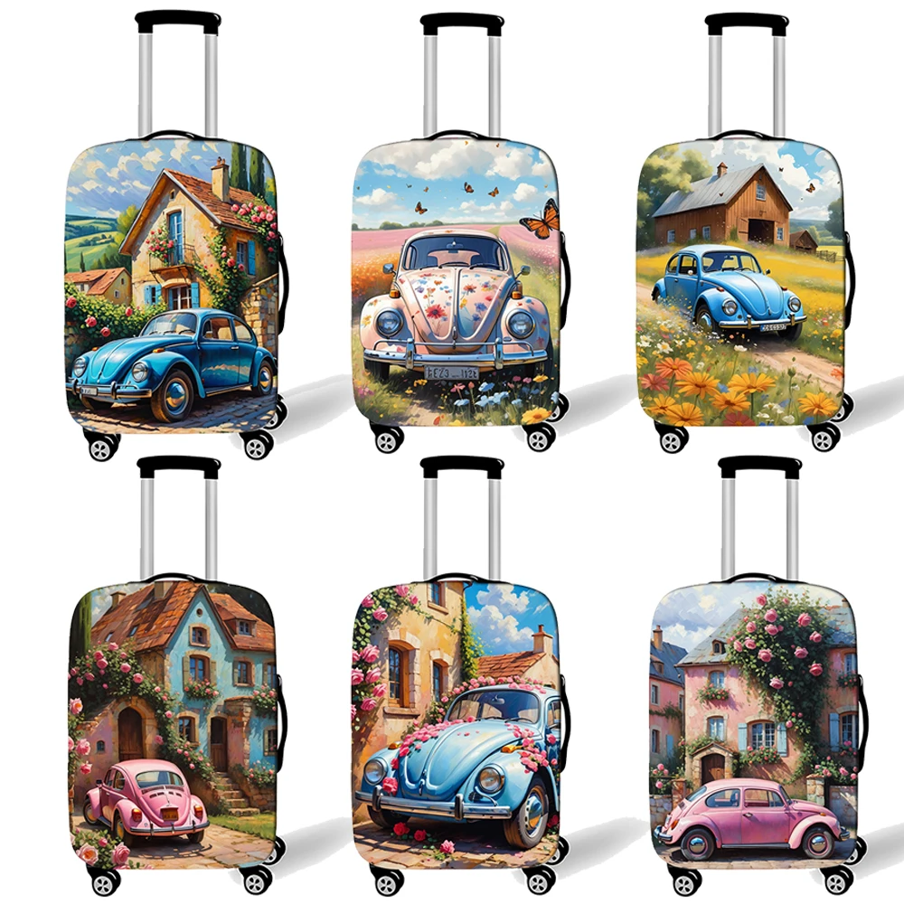 Vintage Car Rural Landscape Print  Luggage Case Cover Ladies Travel Suitcase Case Covers with Elastic Dust Cover Gift