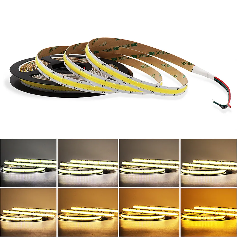 5m 10m CCT COB LED Strip 12V 24V 5mm 10mm Jasna taśma LED 2700-6500K Color Tunable Dimmable RA90 for Home Decor Lighting