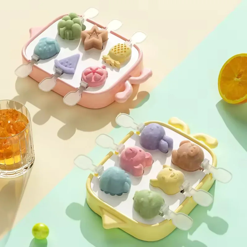 

Cute Animal Fruit Shaped Popsicle Mold Box Ice Cube Tray Ice Cube Maker Silicone Ice Mold Forms