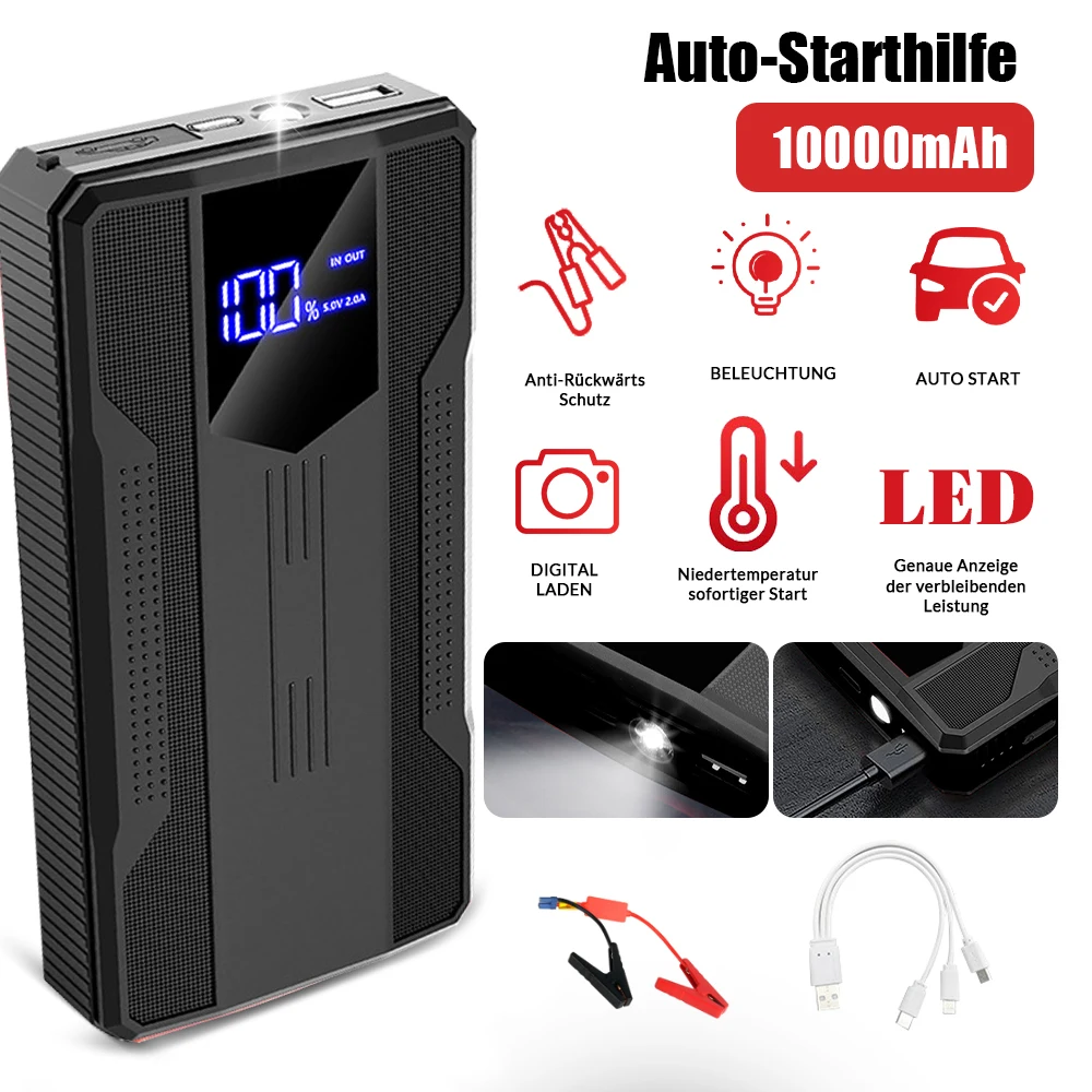 600A Digital Display Car Jump Starter Power Bank Car Booster 10000mAh Charger 12V Starting Device Petrol Diesel Car Booster