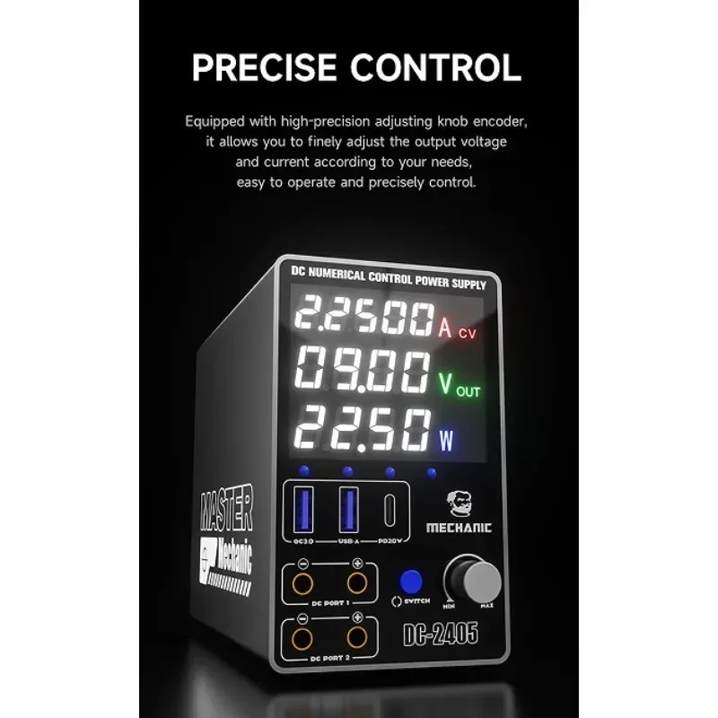 Alimentation mécanique unique DC-2405 DC, contrôle numérique 24V 5A, sortie DC double canal, Protection contre les surcharges, protocole de charge rapide