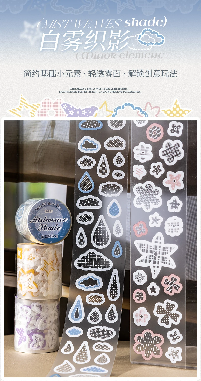 Journal GO 4,5cmx2m Nebel-Matt PET-Klebeband-Aufkleber mit Grundelementen und Gittermustern für Scrapbooking und kreatives Basteln – Detail 1