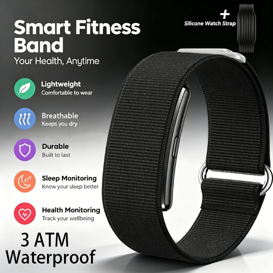 3ATM Waterproof Screenless Smart Bracelet Sport Fitness Tracker Heart Rate Blood Oxygen Sleep Monitor Women Health Lightweight