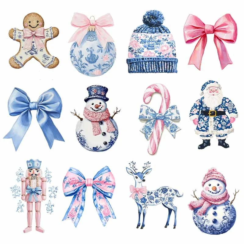

Christmas Design Cartoon Snowman DTF Transfer Sticker For T Shirts Santa Claus White Porcelain Iron On Heat Print Sticker DIY
