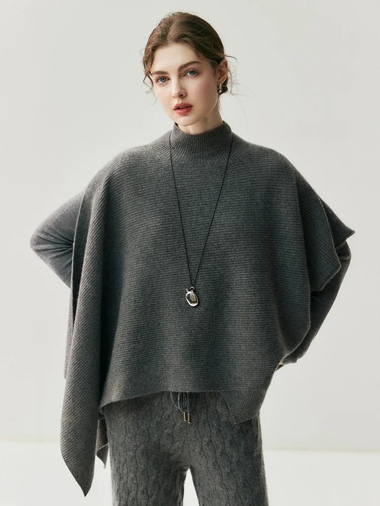 Unique Women Sweater Vest 100% Cashmere Vest Pullover Autumn Winter Asymmetric Vest Shawl Knit Warm Clothes Mock Neck Waistcoat