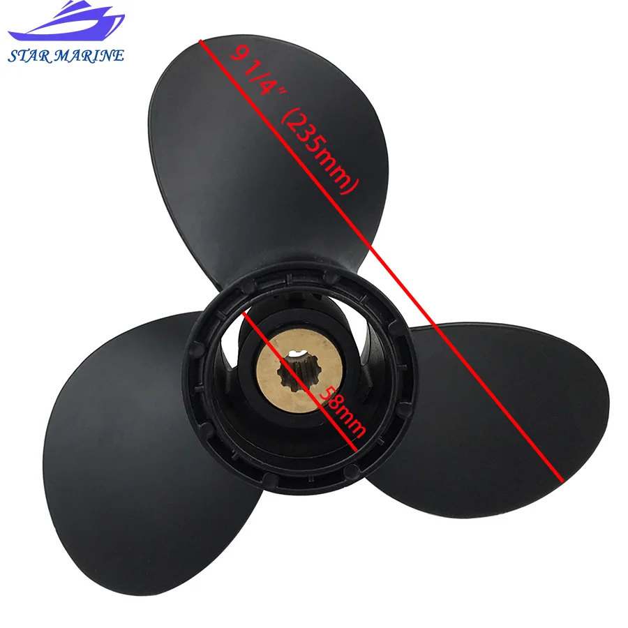 9 1/4 x 8 Propeller For Suzuki Outboard Engine 8-20HP 58100-91D00-019 Marine Propeller Aluminum Alloy 10 Spline Tooth 3 Blades