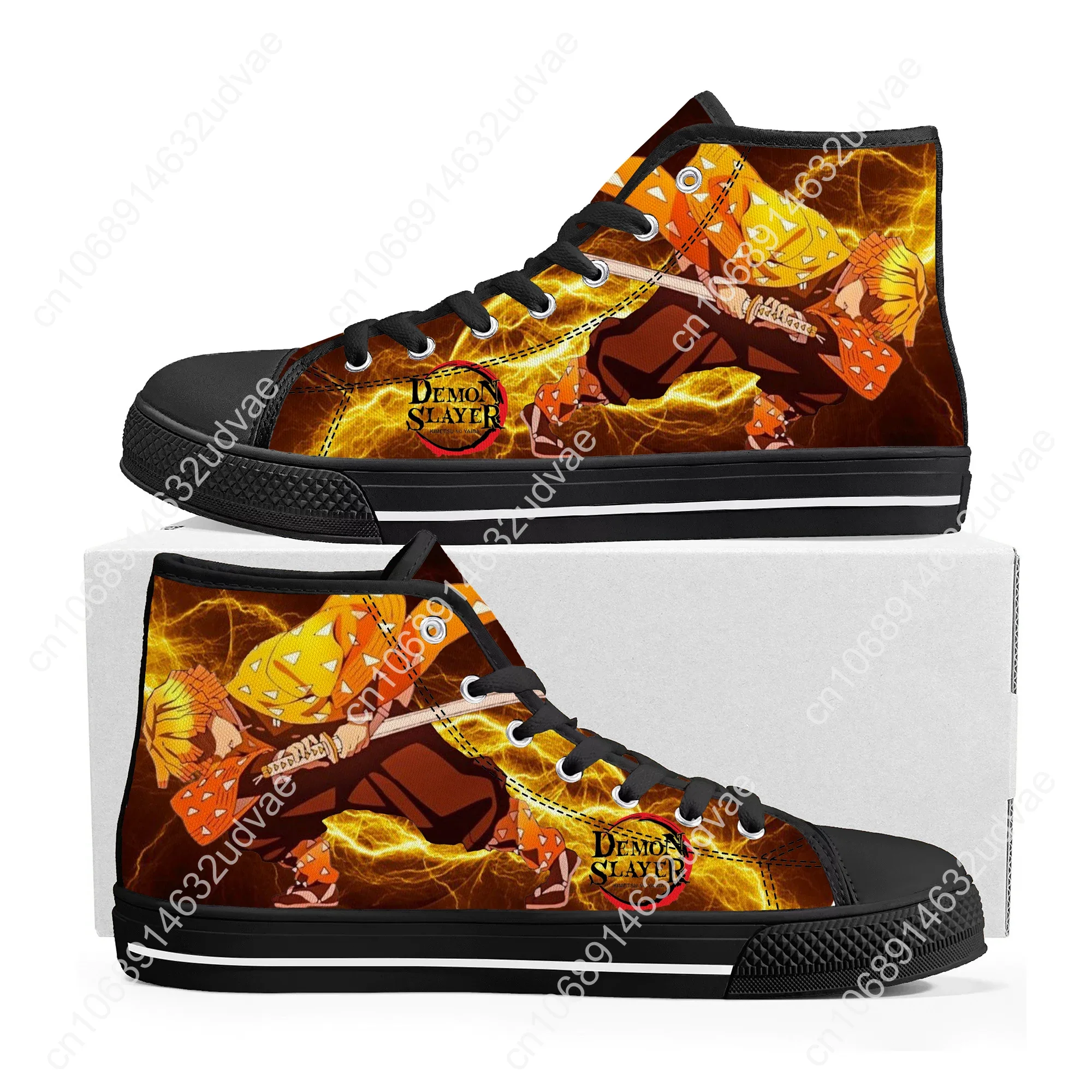 Agatsuma Zenitsu Demon Slayer Kimetsu No Yaiba High Top Sneakers Mens Womens Teenager Canvas Sneaker Couple Shoes Custom Shoe