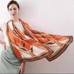 [BYSIFA] Fashion Orange Coffee Scarves Women Elegant New 100% Silk Scarf Shawl Printed Fall Winter Ladies Brand Scarves Wraps