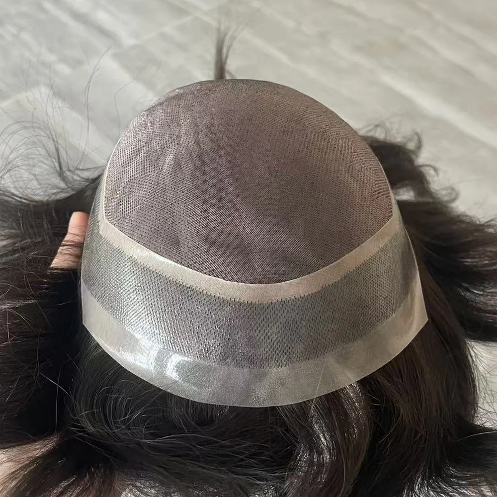 Natürliches Echthaar-Toupet, super langlebig, feines Mono-PU, männliche Haarprothese, unsichtbares Haarersatzsystem für Männer, Herrenperücken – Detail 6