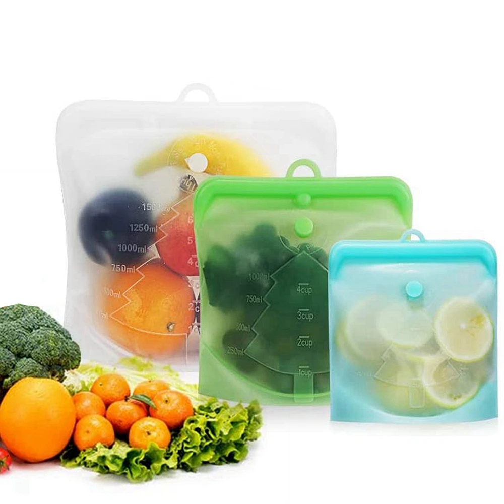 3 Pack Reusable Silicone Storage Bags Food Meal Prep Storage Container Freezer Microwave Dishwasher Safe Kitchen Storage Bags