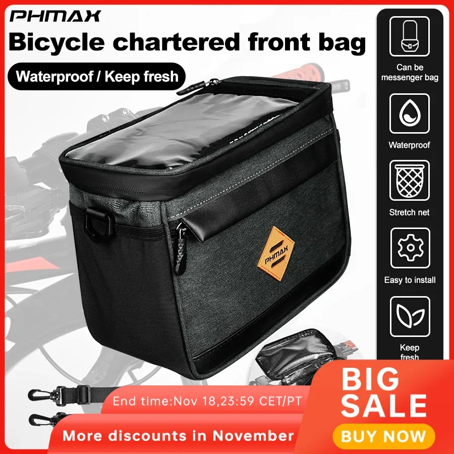 PHMAX Bike Bag 4.5L Waterproof Bicycle Front Frame Bag Touch Screen Bicycle Phone Holder Multifunctional Portable Shoulder Bag