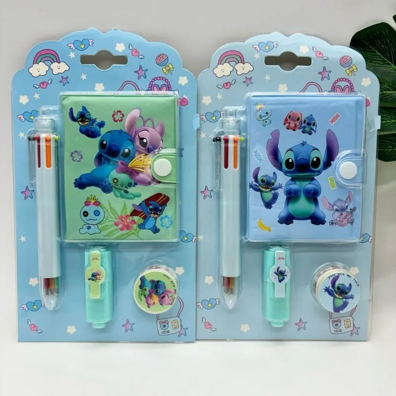 Disney Stitch Cute Creative Cartoon Pattern Children's New Personalized Fashion Portable Stationery Supplies Ledger Pen Bag Set