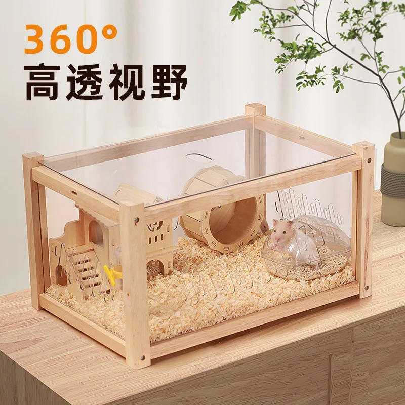 Wood Acrylic Landscaping Guinea Pig Accessories Hamster Accessories Hamster Cage Large Large Space Panoramic View Breeding House - view 4