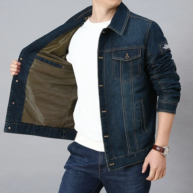 

Fashion Hole Casual Cotton Button Stretch Street Personality Denim Jacket plus size 6XL New High-quality Men's Denim Jacket