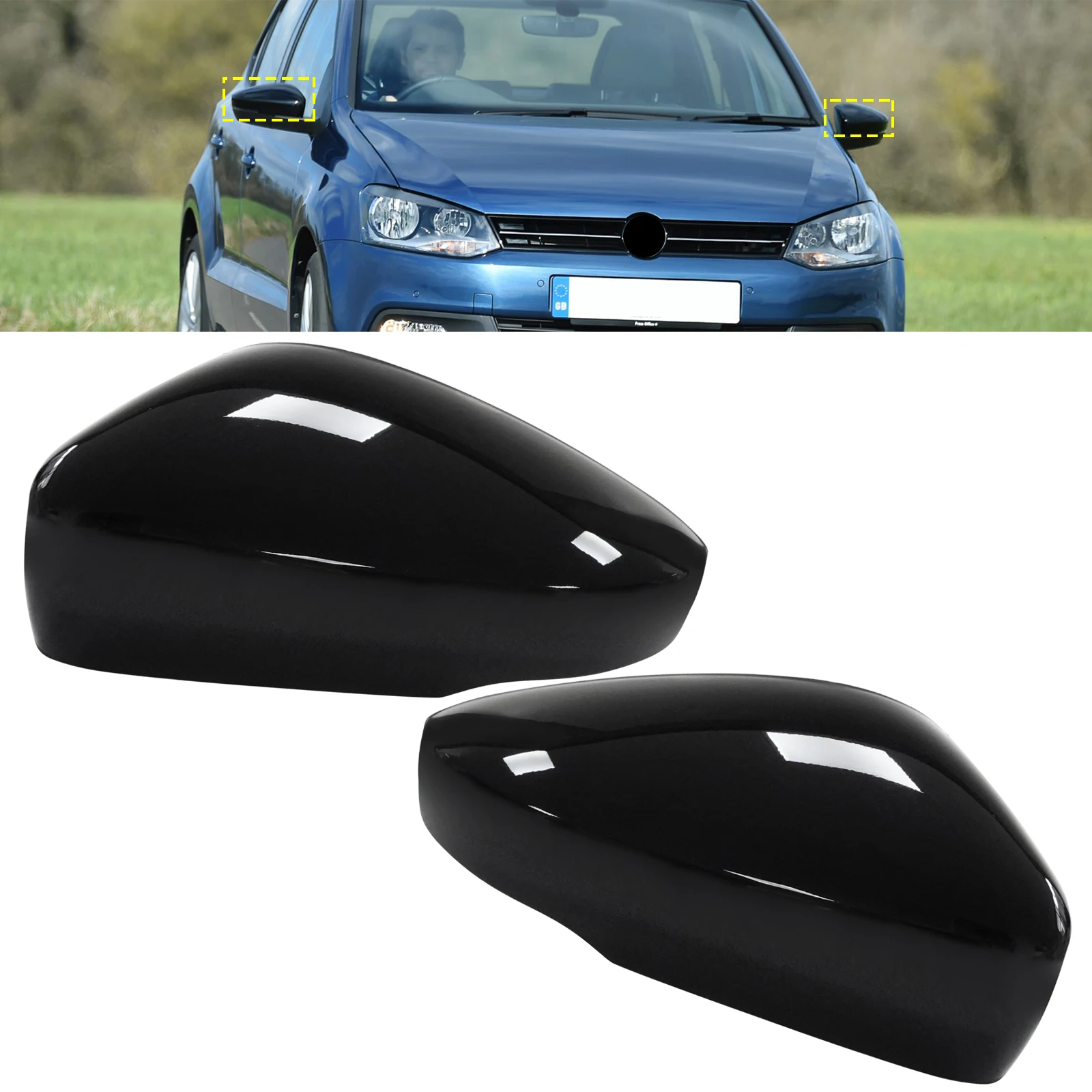 Dla VW Polo 6R 2009-2018 do 2016 czarny błyszczący czapek osłona lusterka na drzwi skrzydłowych