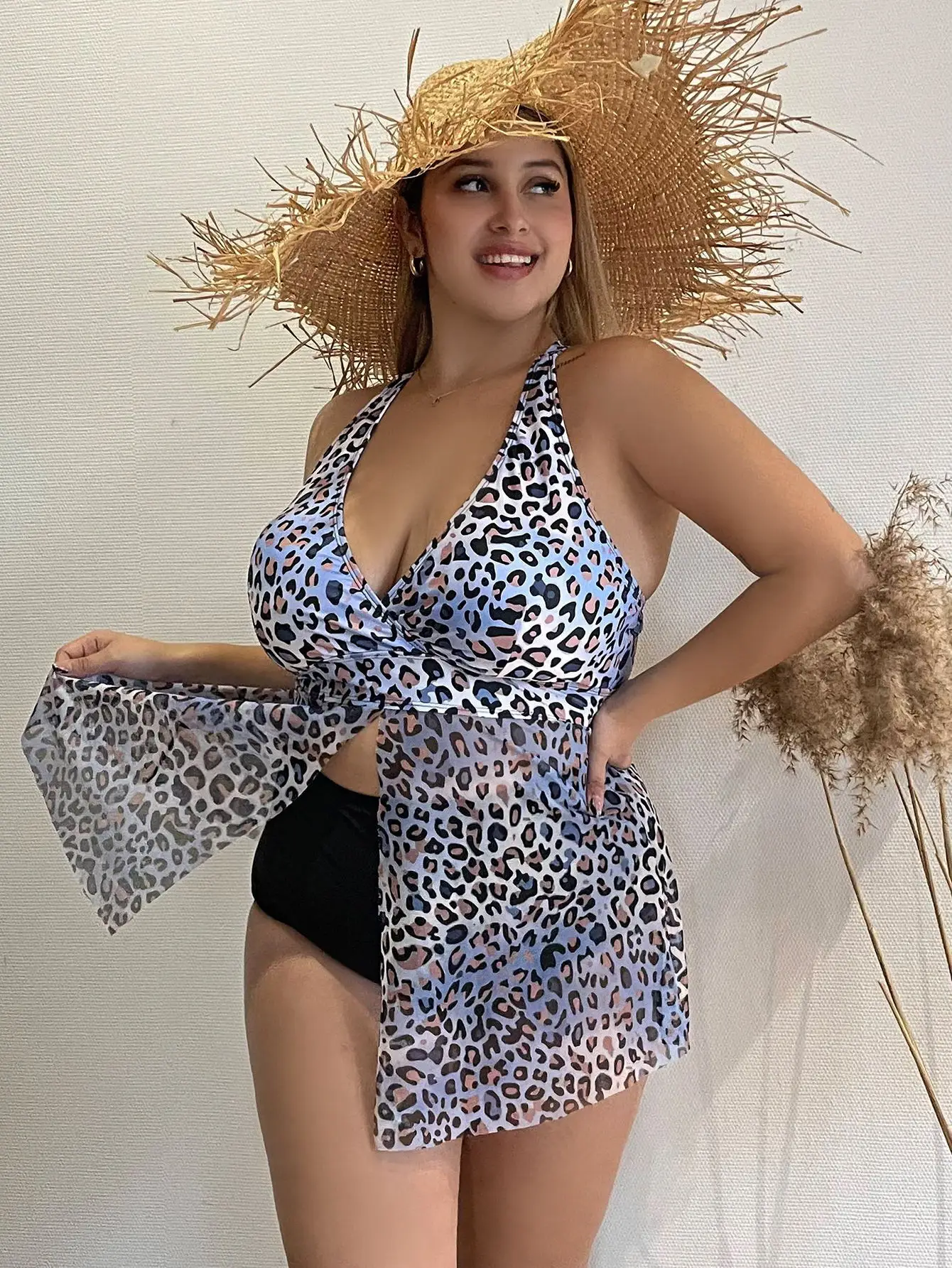 

Leopard Print Plus Size Halter High Waist Bikini Swimwear Women's Swimsuit Beachwear Bathing Suits