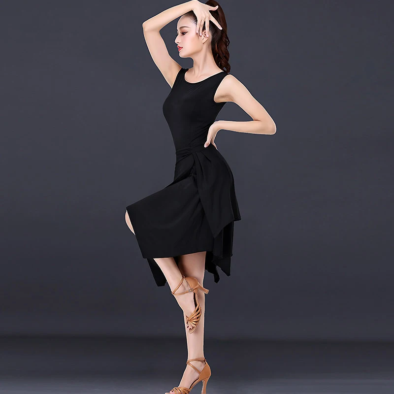 Latin Dance Dress Slip Skirt Sleeveless New Slim-fit Art Test Dance Training Dress Female Adult Dancing Clothes black Sexy Skirt