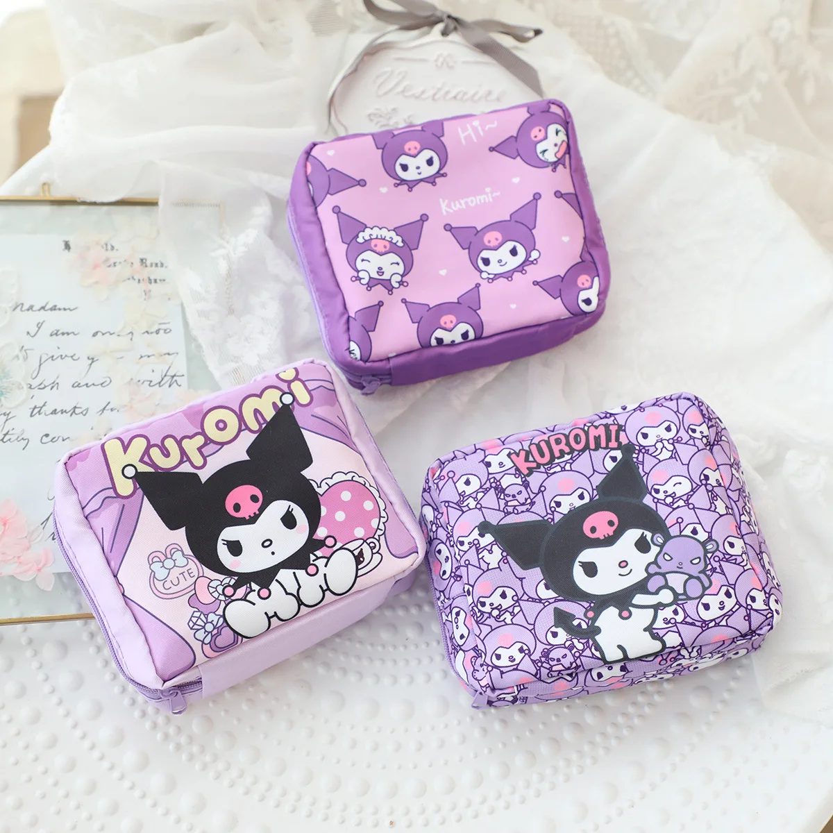 Cartoon Sanrio Hello Kittys Portable Sanitary Napkin Storage Bag Student Sanitary Napkin Bag Zipper Travel Mini Storage Bag