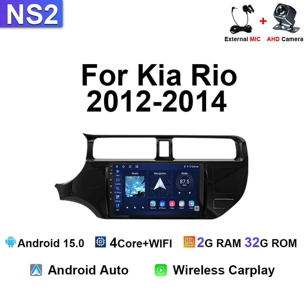 Android 15 Auto Draadloze Carplay Autoradio Voor Kia RIO 20012 2013 2014 Stereo Navigatie GPS Multimedia Video Player 4G 8G + 128 GB