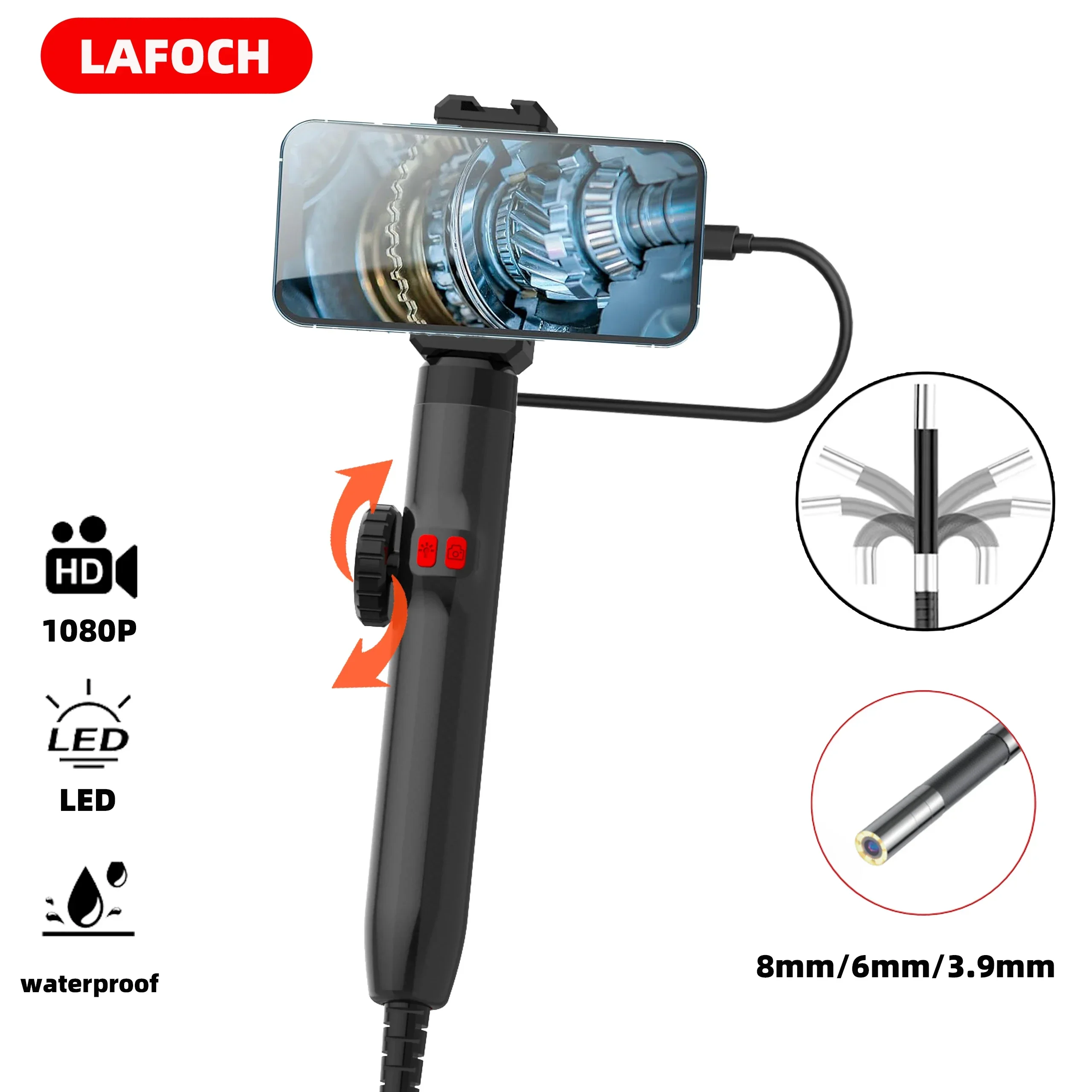 3.9mm 360° Articulating Borescope Endoscope Camera with Light,  Endoscope with Android/iOS Phone，for Automotive Inspection