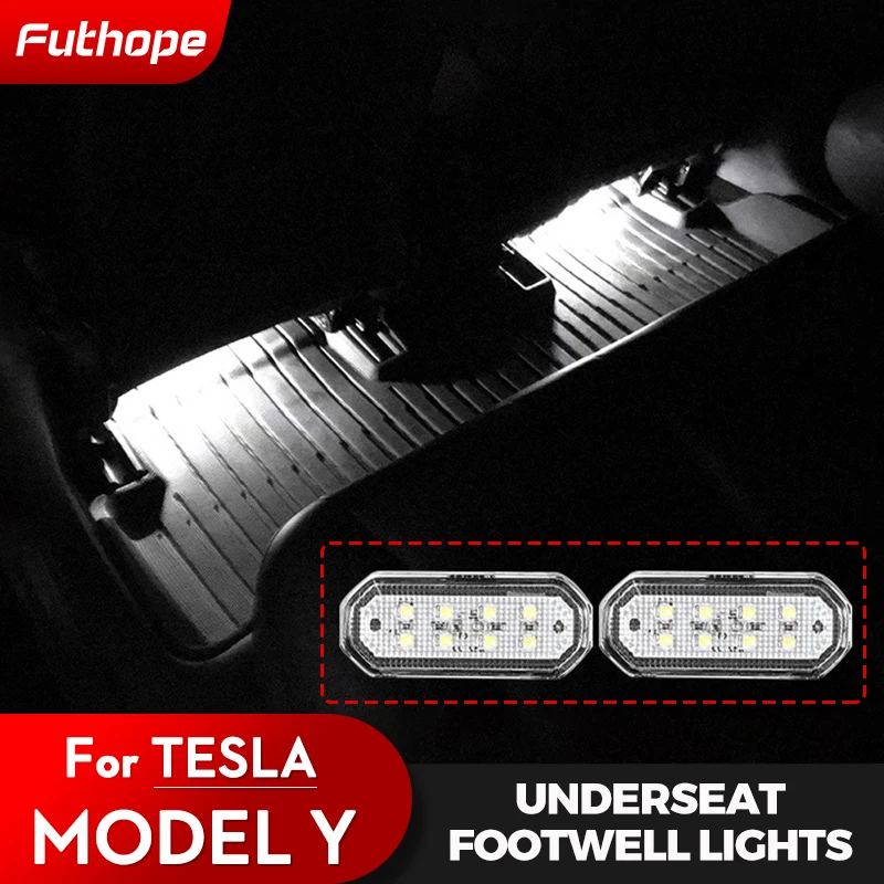 Futhope LED Under Chair Lighting Non-destructive Installation For Tesla Model Y 18-24 Night Driving Visible Car Footwell Light