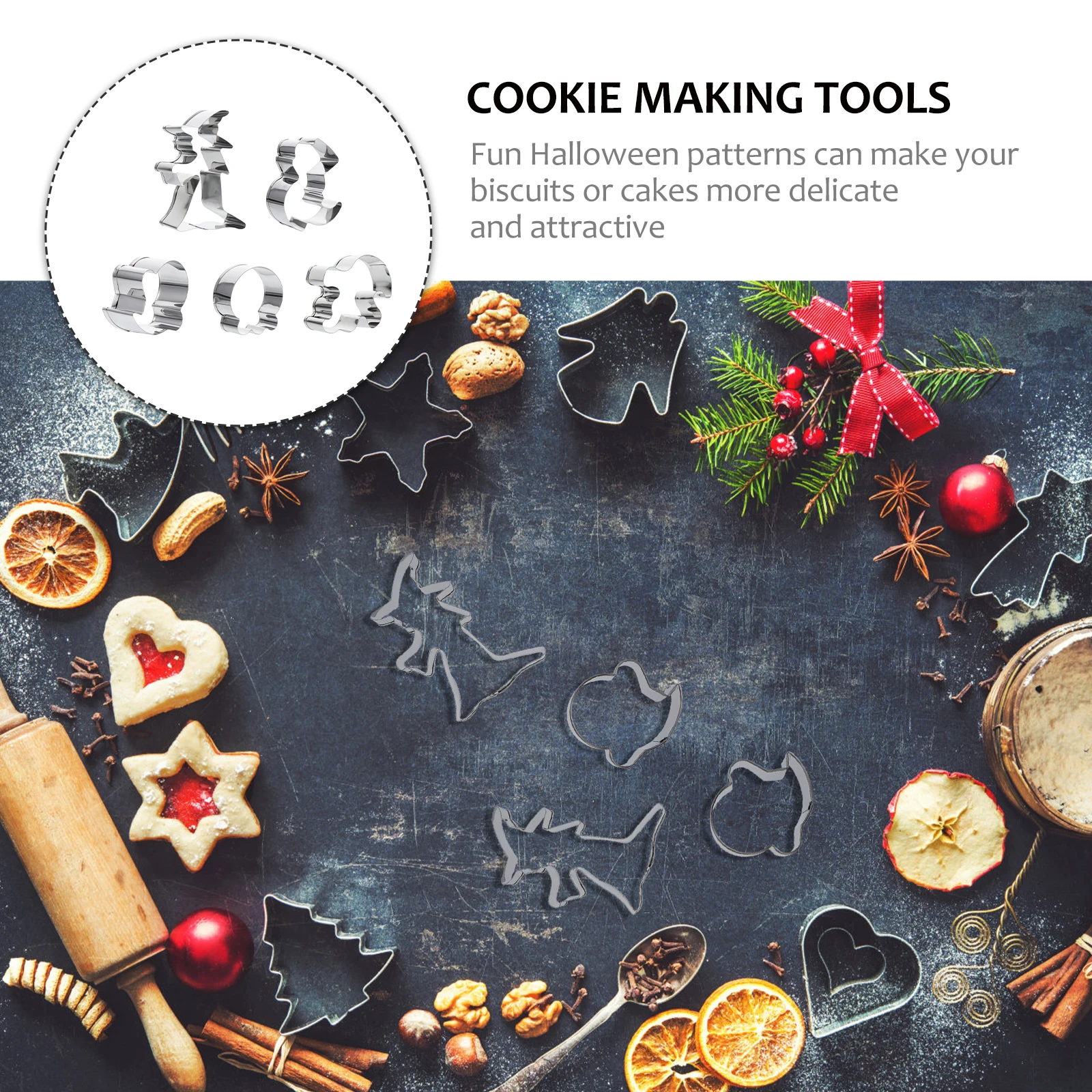 

5 Pcs Biscuit Mold Baking Accessories Tools Stainless Steel Cutters Biscuits Cookie Making DIY Molds Household Kitchen