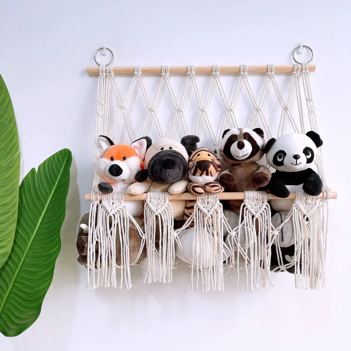 Boho Hand-woven Storage Hammock Rack Children\'s Room Plush Toy Storage Display Shelf Home Decor Organizer Mesh Wall Art Tapestry