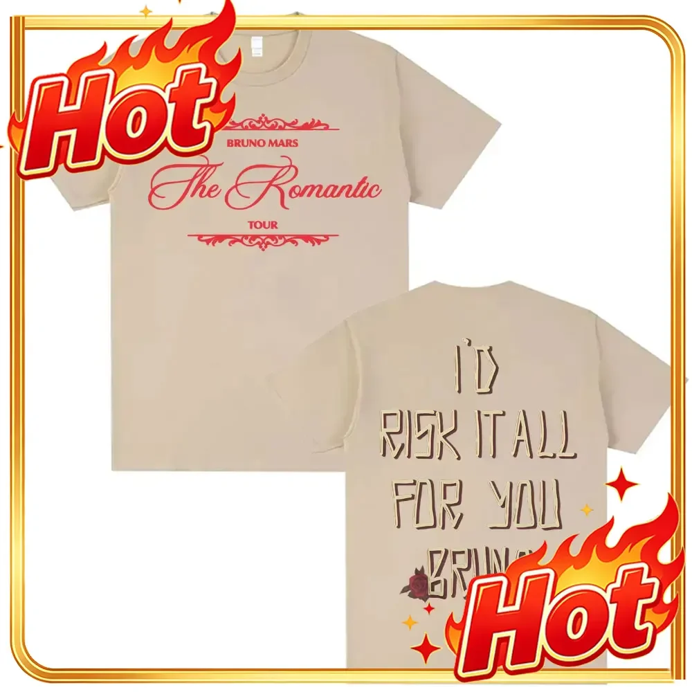 Bruno Mars Risk It All The Romantic Tour Tee Shirt Men Women Hip Hop Harajuku Classic T-shirt Cotton Casual Short Sleeve T Shirt