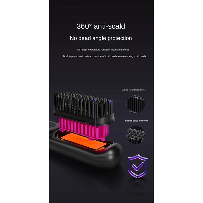 Escova sem fio rápida aquecida Straightener cabelo, aquecimento portátil pente, íons negativos, encrespador