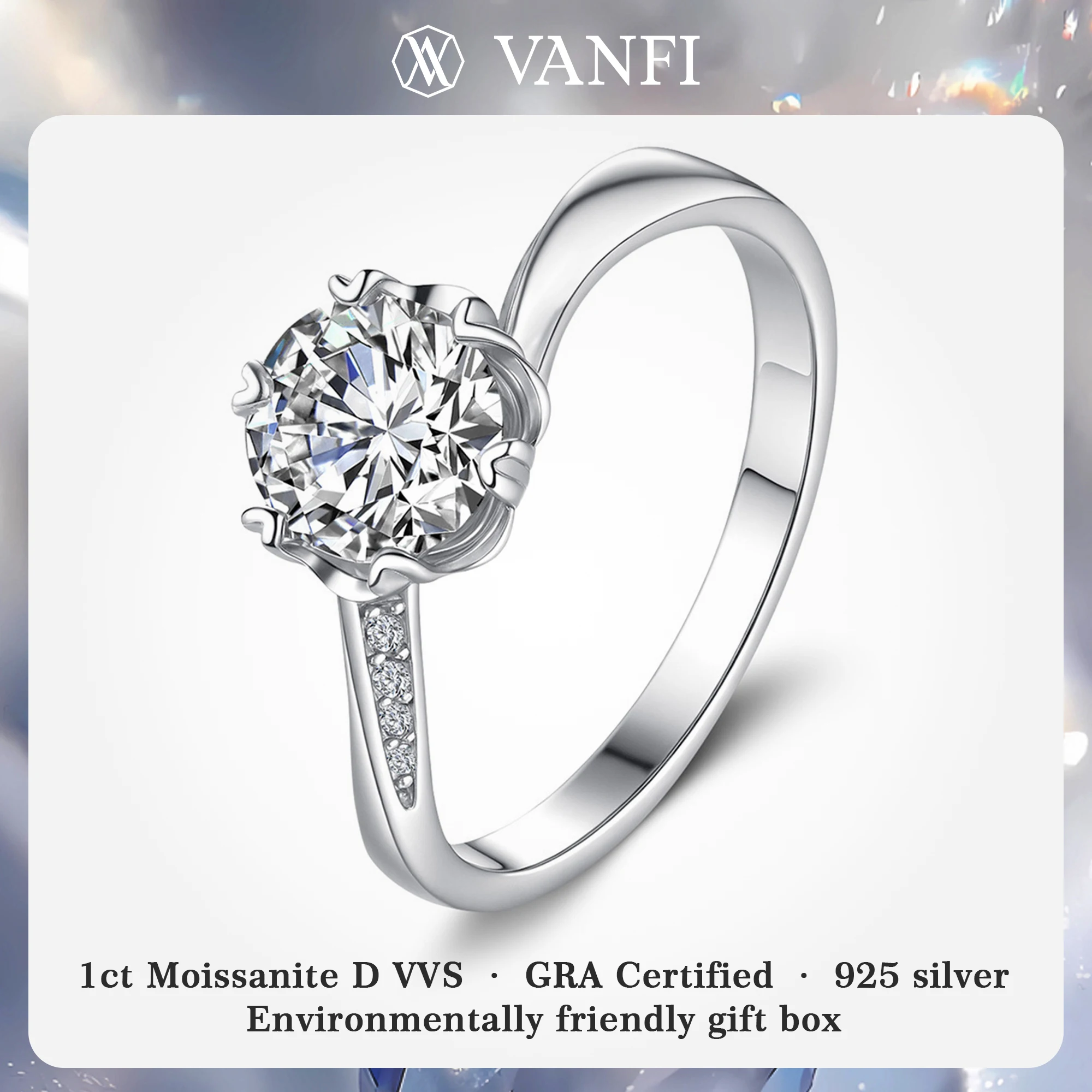 

kfvanfi 1ct moissanite D VVS flower women's ring s925 sterling silver shining laboratory diamond engagement wedding jewelry GRA