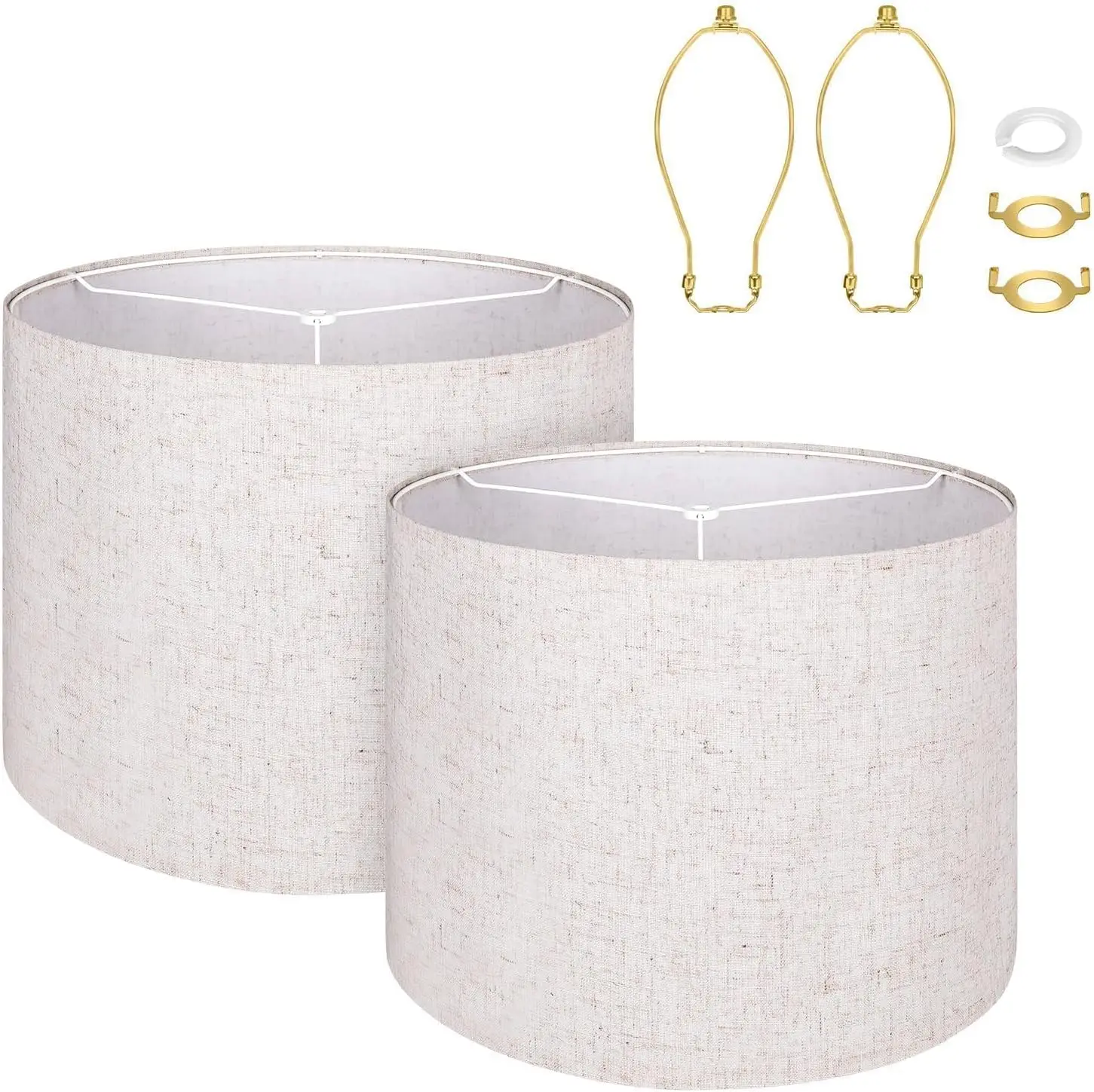 

Extra Large Brown Lamp Shades Set of 2 Natural Linen Lampshade 15" Top X 15" Bottom X 12" Height for Home Bedroom Living