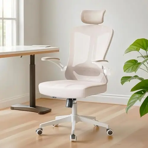 Ergonomic Office Chair 400LB with Headrest & Lumbar Support, Mesh Desk Chair with Wheels and Arms, Khaki