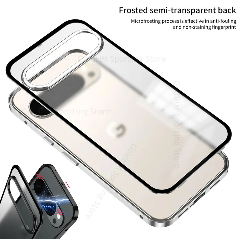 

Tempered Glass Magnetic Phone Case For Google Pixel 10 Pro XL Aluminium Alloy Bumper Glass Tough Cover For Pixel 9 Pro XL Fundas