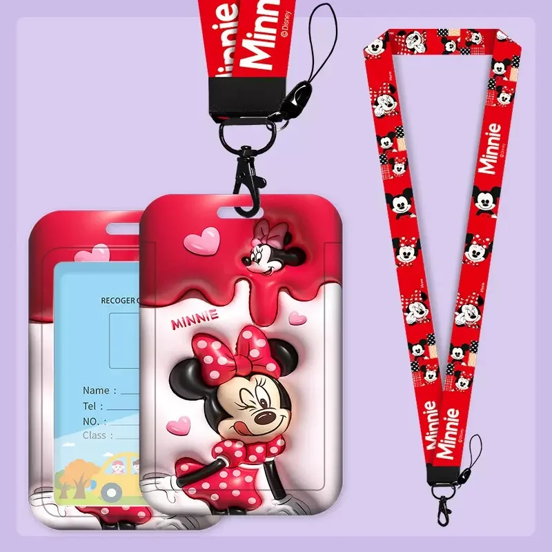Disney Women\'s Lanyard Card Holders Cartoon 3D Expansion Card Case Mickey Minnie Pooh Bear Bank ID Card Bags for Girls