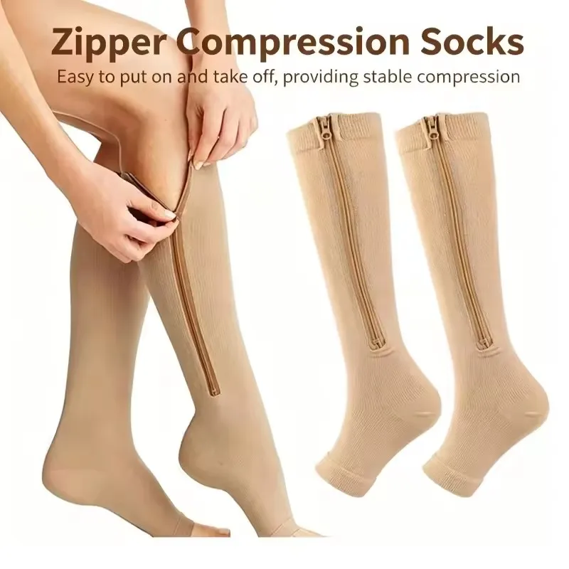 1-4Pairs Zippered Compression Socks with Varicose Vein Support Anti-Fatigue Design for Swelling Relief Sports & Medical Care