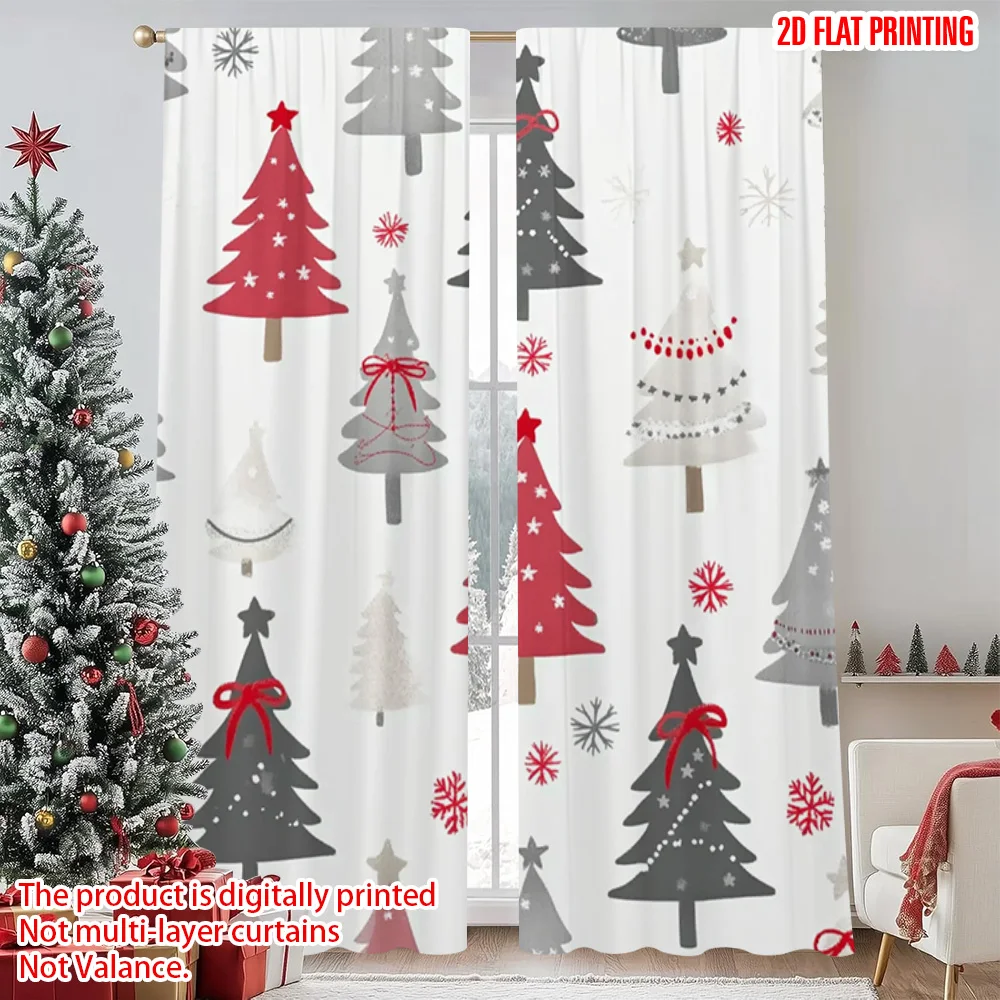 

2pcs 2D flat printing Merry Christmas Curtains happy Christmas Tree Machine Washable Fabric Without Electricity Festive Holiday