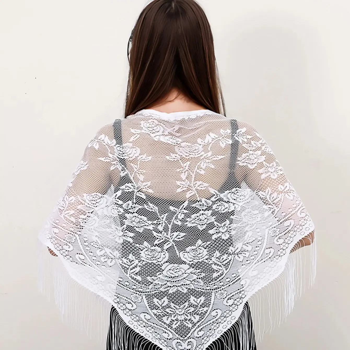 Mantilla española blanca de encaje, velo católico, bufanda de capilla para chal de Iglesia, bufanda para cubrir la cabeza, chal, velo de mujer musulmana de 60x145cm