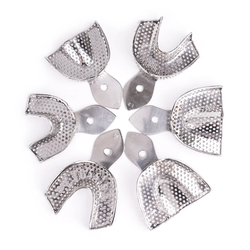 2Pcs/Set Dental Stainless Steel Impression Tray Autoclavable Teeth Metal Trays Holder Denture Instrument Dentist Tools 3 Sizes