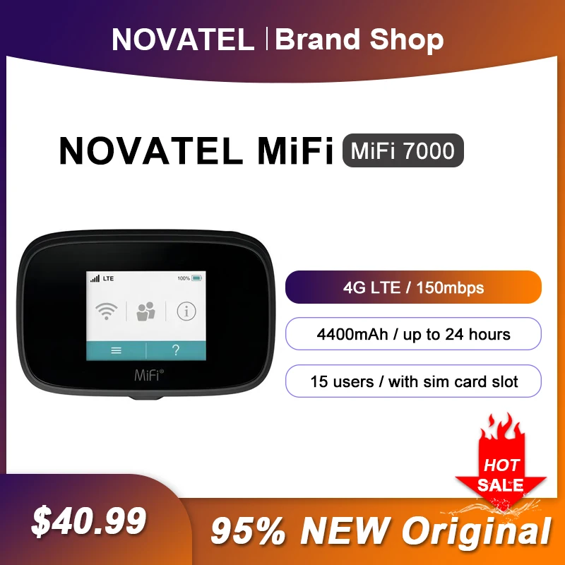 Unlocked Novatel MiFi 7000 Modem 4G WiFi Sim Card 150mbps Mini Outdoor Portable Pocket WiFi Router Battery 4400mAh