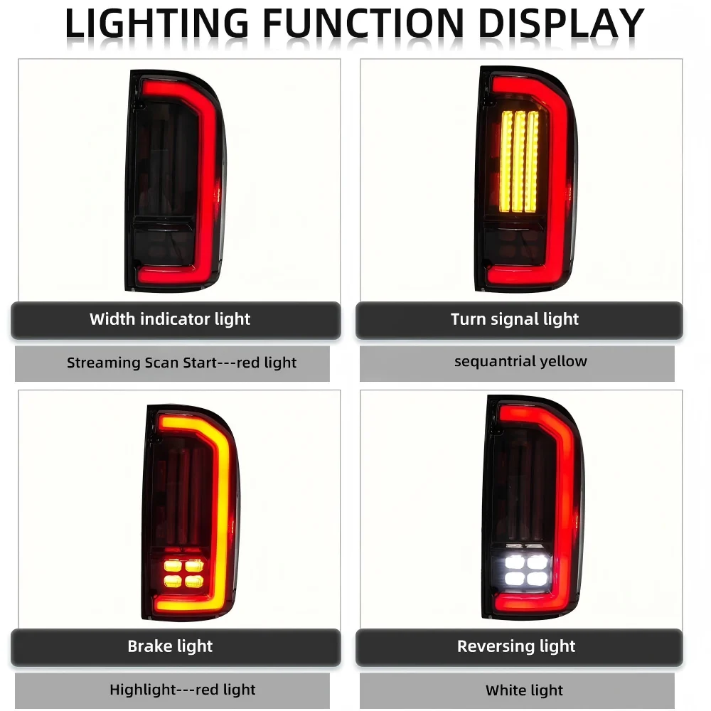 LED Tail Lights for Toyota Tacoma Pickup Truck 1995-2004  Rear Lamps Assembly with Start Up Animation Sequential Turn Signal