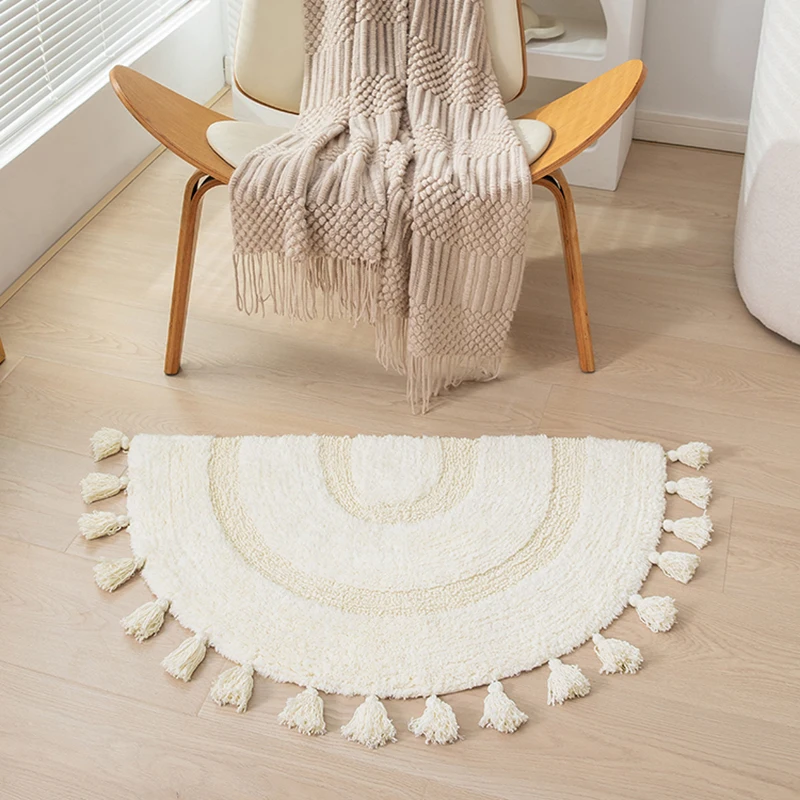 Semicircle Cotton Rug Handmade Tassels Mat Soft Kids Pet Game Play Area Carpet Children Bedroom Decorative Pad Home Room Decor