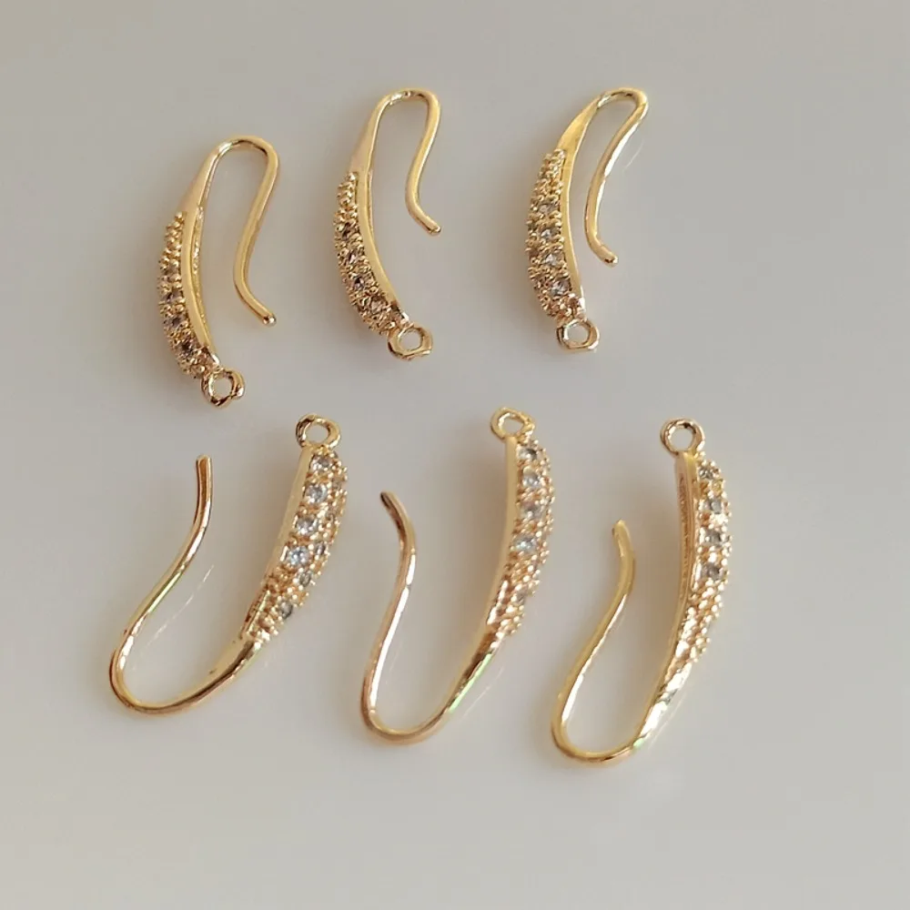 

14K Gold-plated Beads Inlaid with Zircons Simple Earhook Caterpillar-shaped Earrings Diy Accessory Materials and Accessories