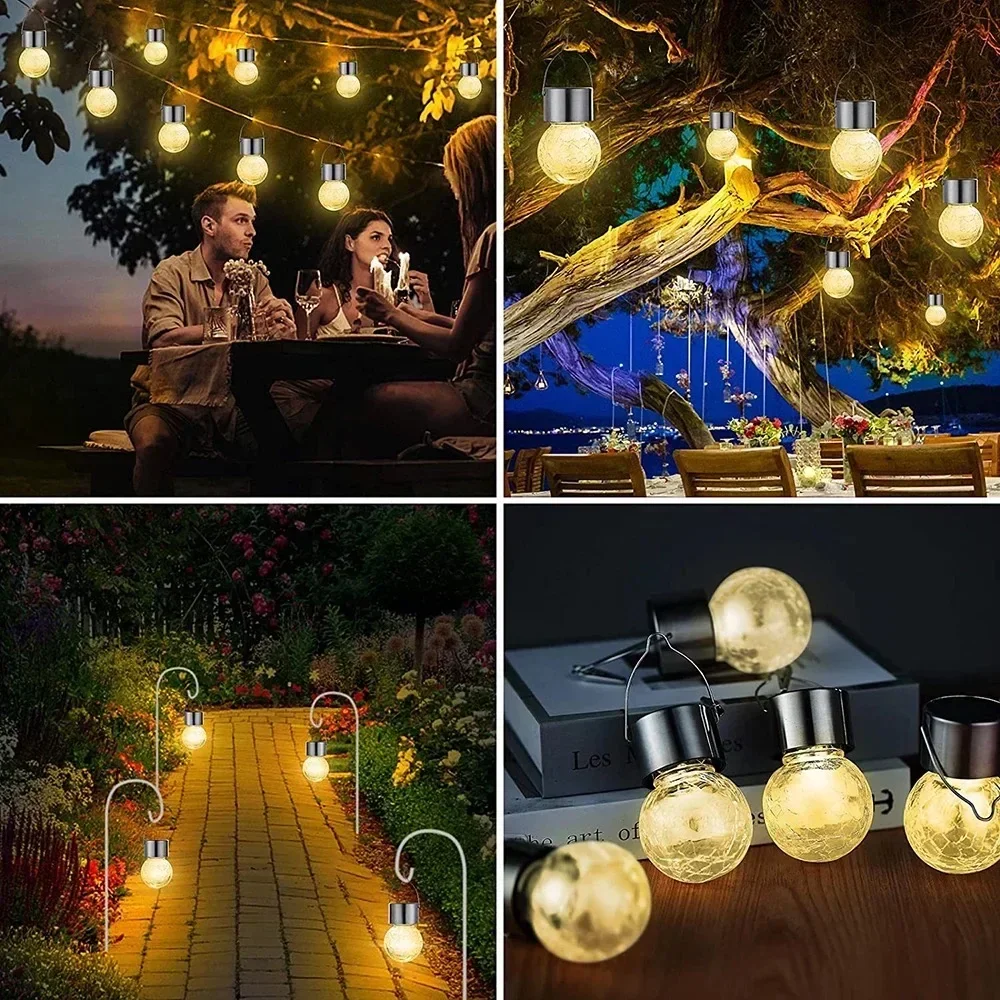 Solar LED Garden Lamp Lantern Glass Crack Ball Chandelier Lawn Christmas Party Light Outdoor Tree Decoration