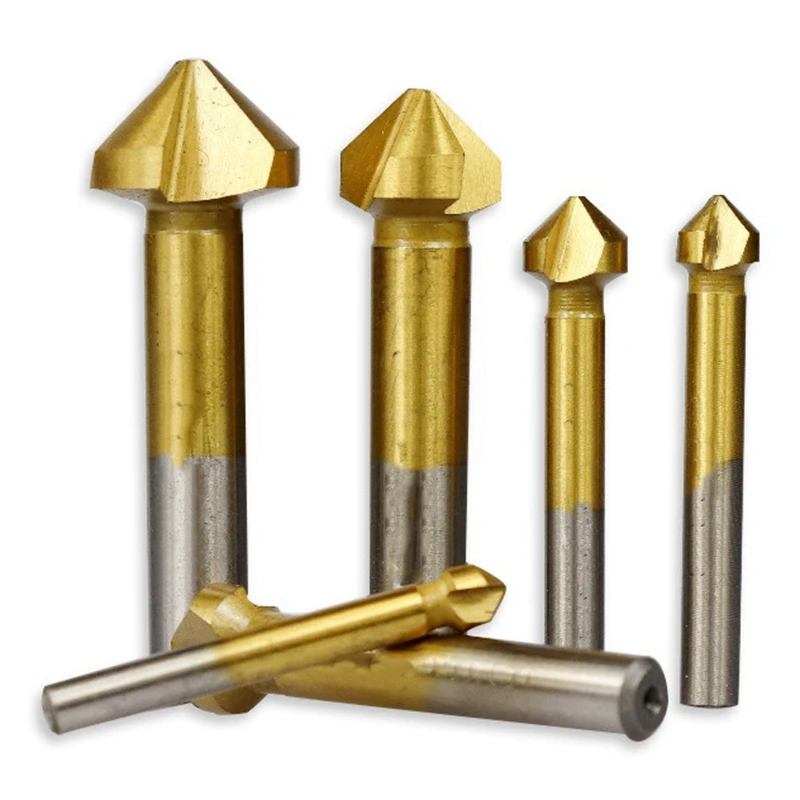 Набор сверл из быстрорежущей стали, комплект из 6 насадок с зенкером, 90 градусов, 3 канавки, титановые фрезы, фрезы