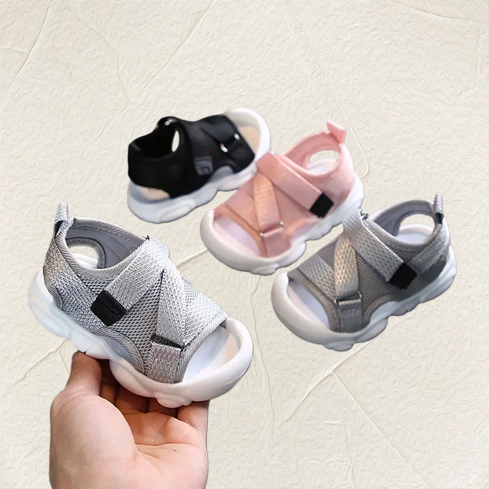 

Летние детские спортивные сандалии с дышащей сеткой, первая прогулочная обувь для малышей, уличные сандалии для мальчиков и девочек, легкая пляжная обувь